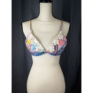 Time and Tru bikini top, multicolor paisley with lace, size M